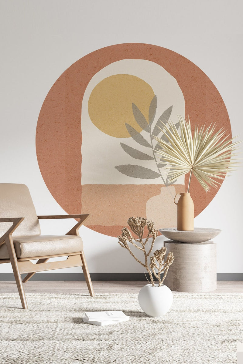 Soft Renk Yuvarlak Boho Çiçekli Dekoratif Duvar Sticker