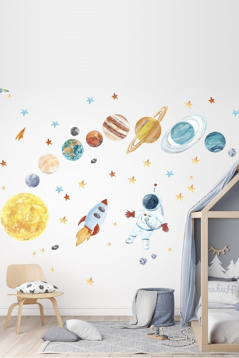 Astronot Ve Gezegenler Mega Set Duvar Sticker