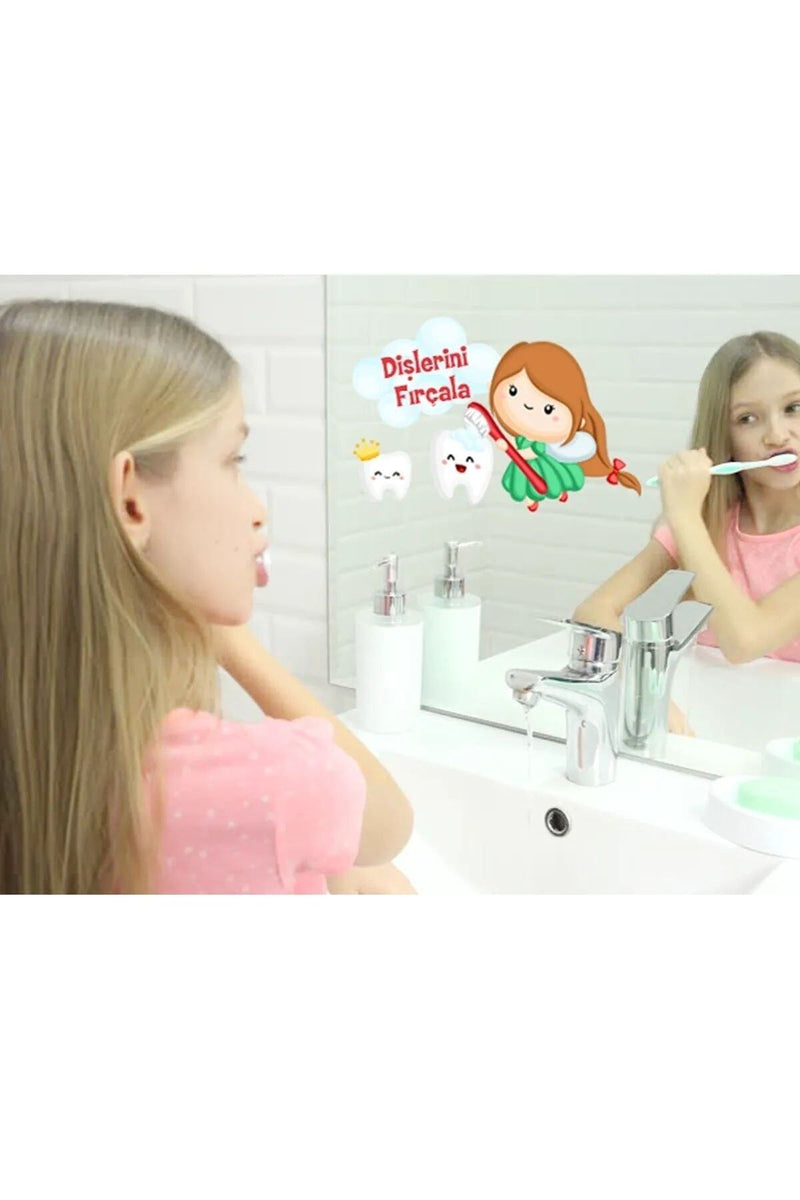 Diş Fırçalama Banyo Ayna Sticker / Renkli Dişlerini Fırçala Eğitici Sticker Sim11