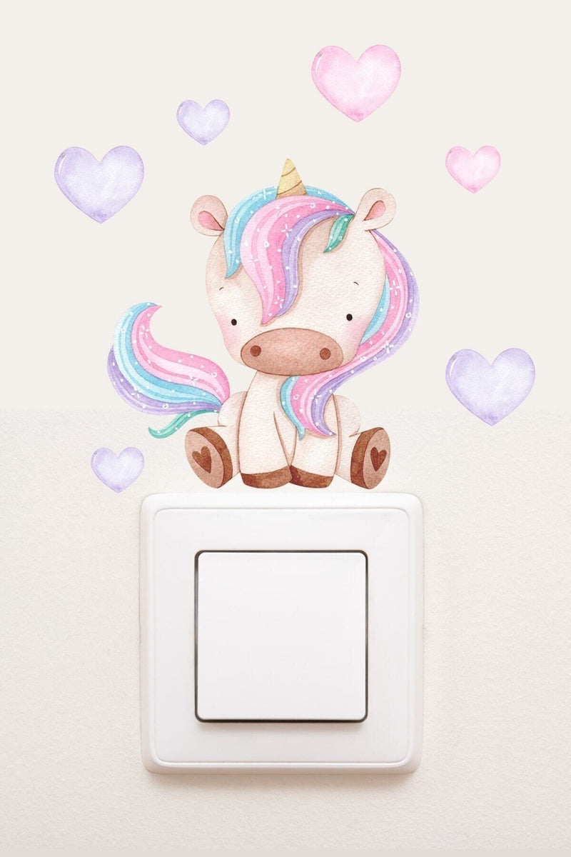 - Priz - Pastel Unicorn Ve Kalpler Dekoratif Priz Sticker - Sim754