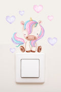 - Priz - Pastel Unicorn Ve Kalpler Dekoratif Priz Sticker - Sim754