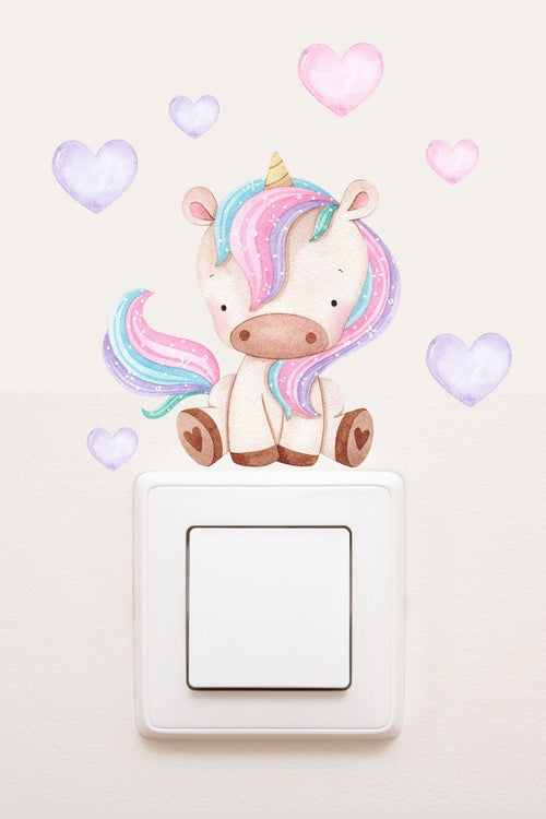 - Priz - Pastel Unicorn Ve Kalpler Dekoratif Priz Sticker - Sim754