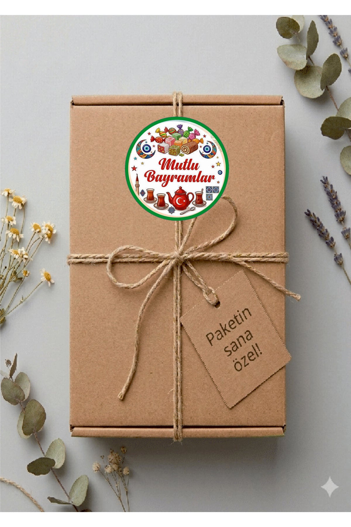 Mutlu Bayramlar yazılı, Paketleme Kutularına Özel Tasarım Etiketler 4 cm Çapında 15 Adet Etiket