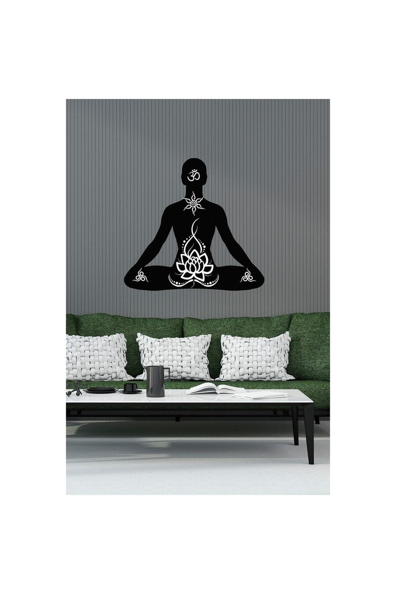 - Sim123- Siyah Yoga Lotus Meditasyon Duvar Sticker Seti Siyah