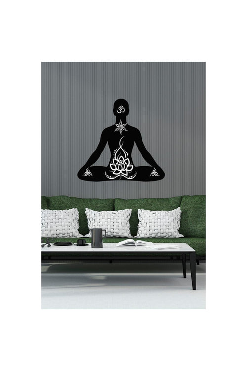 - Sim123- Siyah Yoga Lotus Meditasyon Duvar Sticker Seti Siyah
