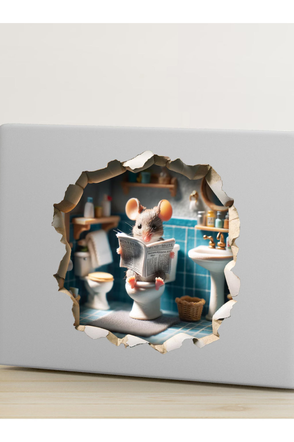 Tuvalette Gazete Okuyan Minik Fare Koridor Cam Priz Ev Dekorasyon Sticker
