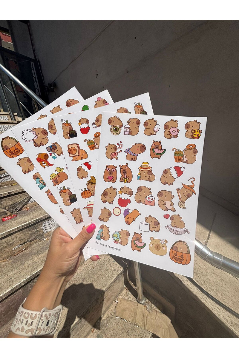 Capybara Kapibara Ajanda, Bullet Journal, Defter, Bisiklet Çıkartma Sticker - 116 adet