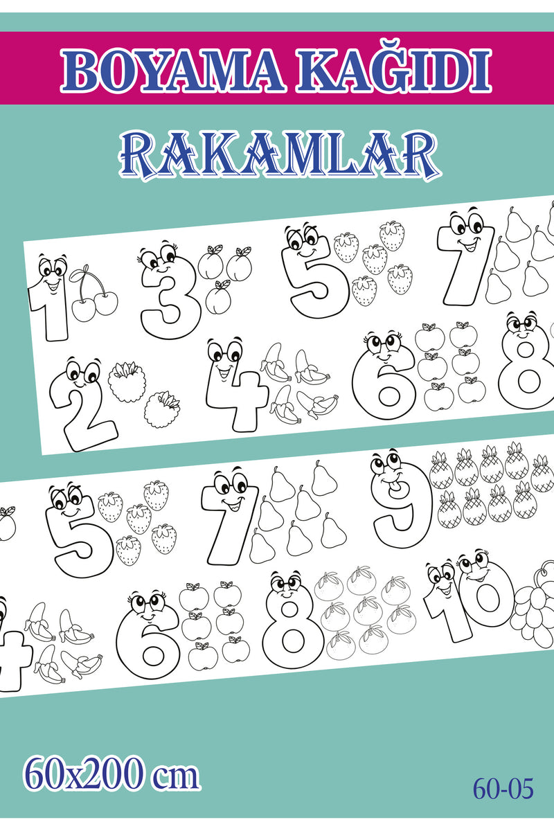 2 mt Rakamlar Tema Çocuk Aktivite Dev Boyama Kağıdı