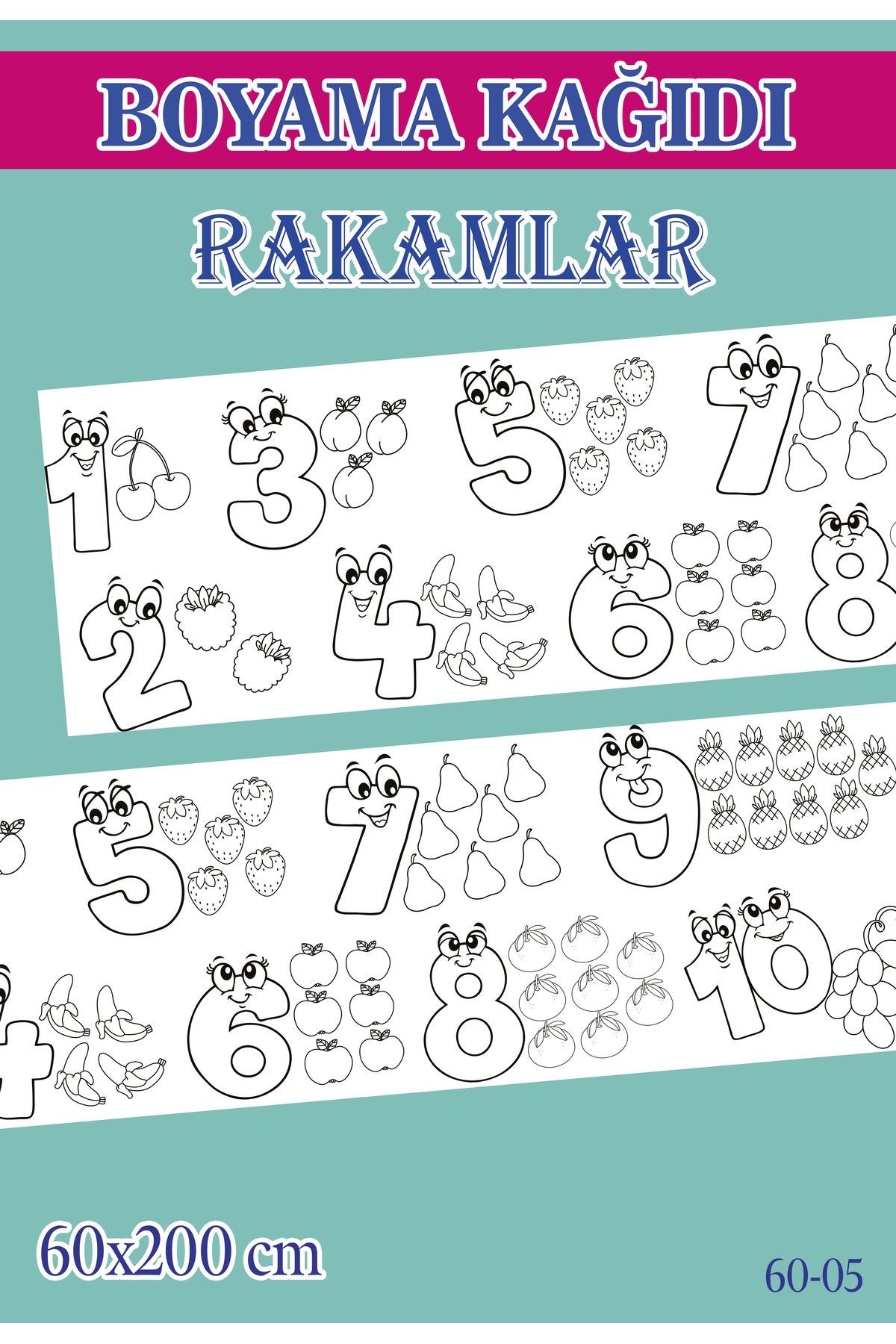 2 mt Rakamlar Tema Çocuk Aktivite Dev Boyama Kağıdı