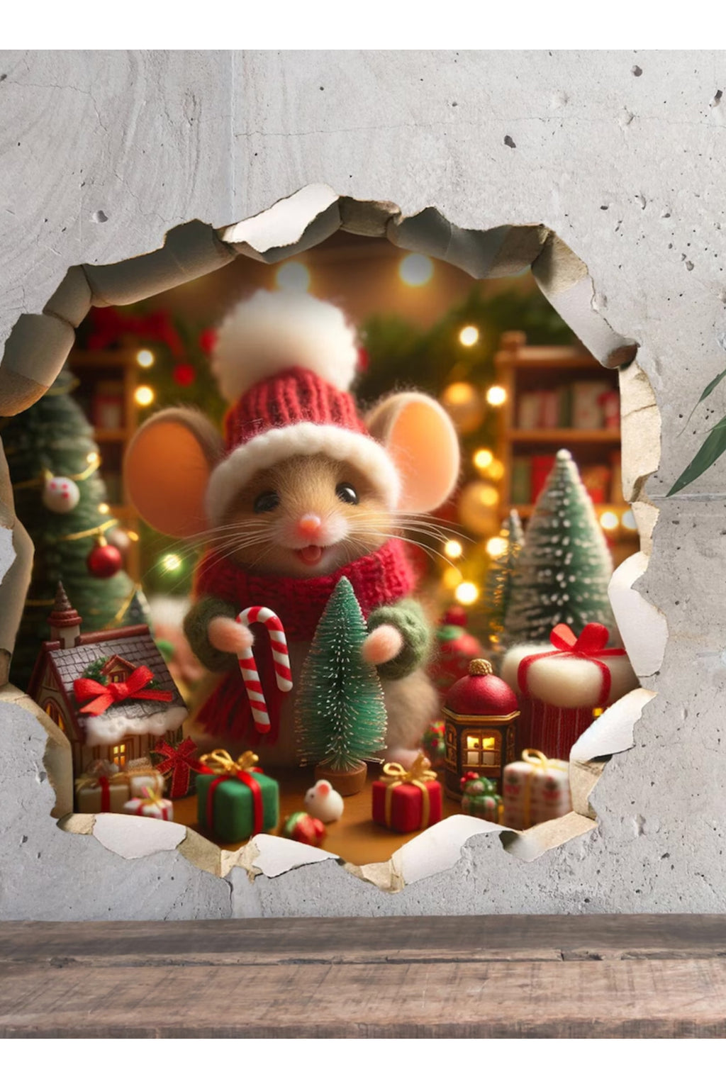 Şapkalı Yeniyıl Temalı Sevimli Noel Faresi Yılbaşı Yeni Yıl Dekoratif Sticker
