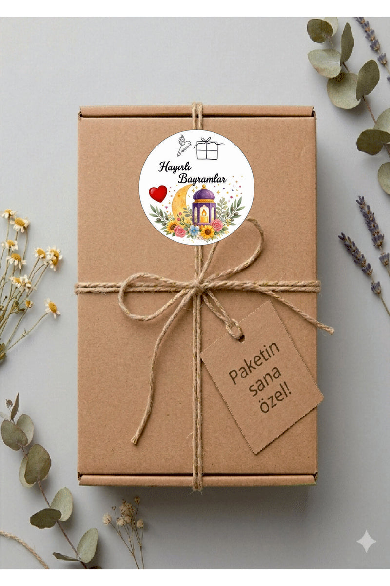 Hayırlı Bayramlar yazılı, Paketleme Kutularına Özel Tasarım Etiketler 4 cm Çapında 15 Adet Etiket