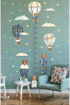 Boy Ölçer Ayıcıklı Uçan Balonlar Boy Cetveli Çocuk Odası Duvar Sticker Seti