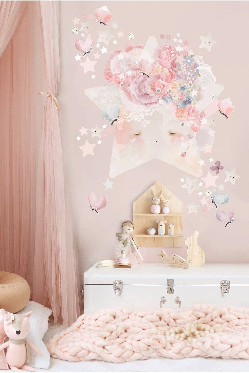 - Sim164- Soft Çiçek Taçlı Yıldız Duvar Sticker Set Renkli