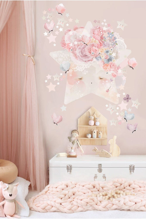- Sim164- Soft Çiçek Taçlı Yıldız Duvar Sticker Set Renkli