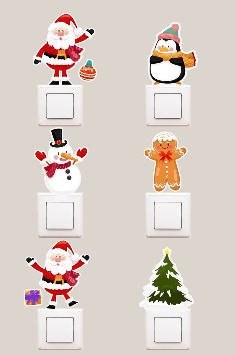 6 Lı Yılbaşı Yeni Yıl Noel Baba Temalı Dekoratif Priz Sticker -model1 - Sim741