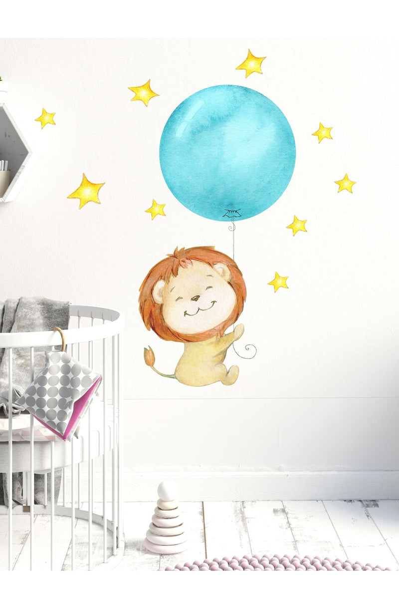 Sevimli Balonlu Aslan Duvar Sticker Seti