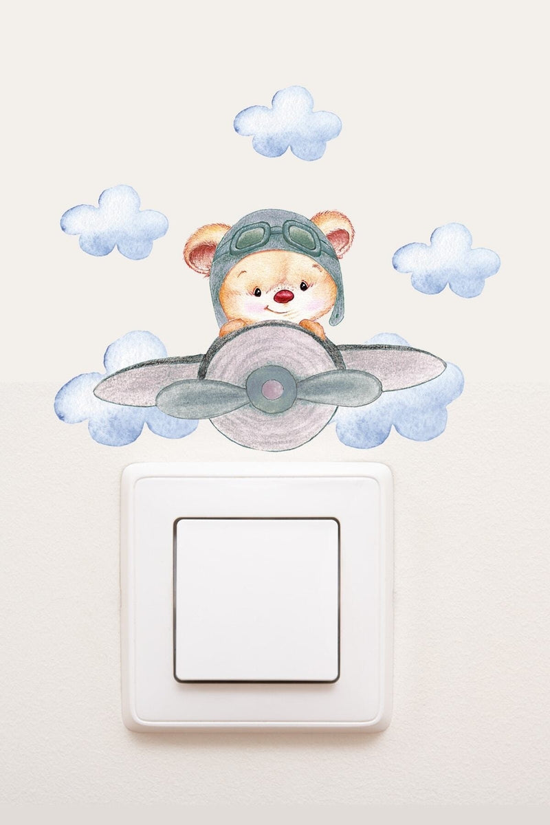 - Priz - Pilot Ayıcık Çocuk Odası Dekoratif Priz Sticker - Sim770