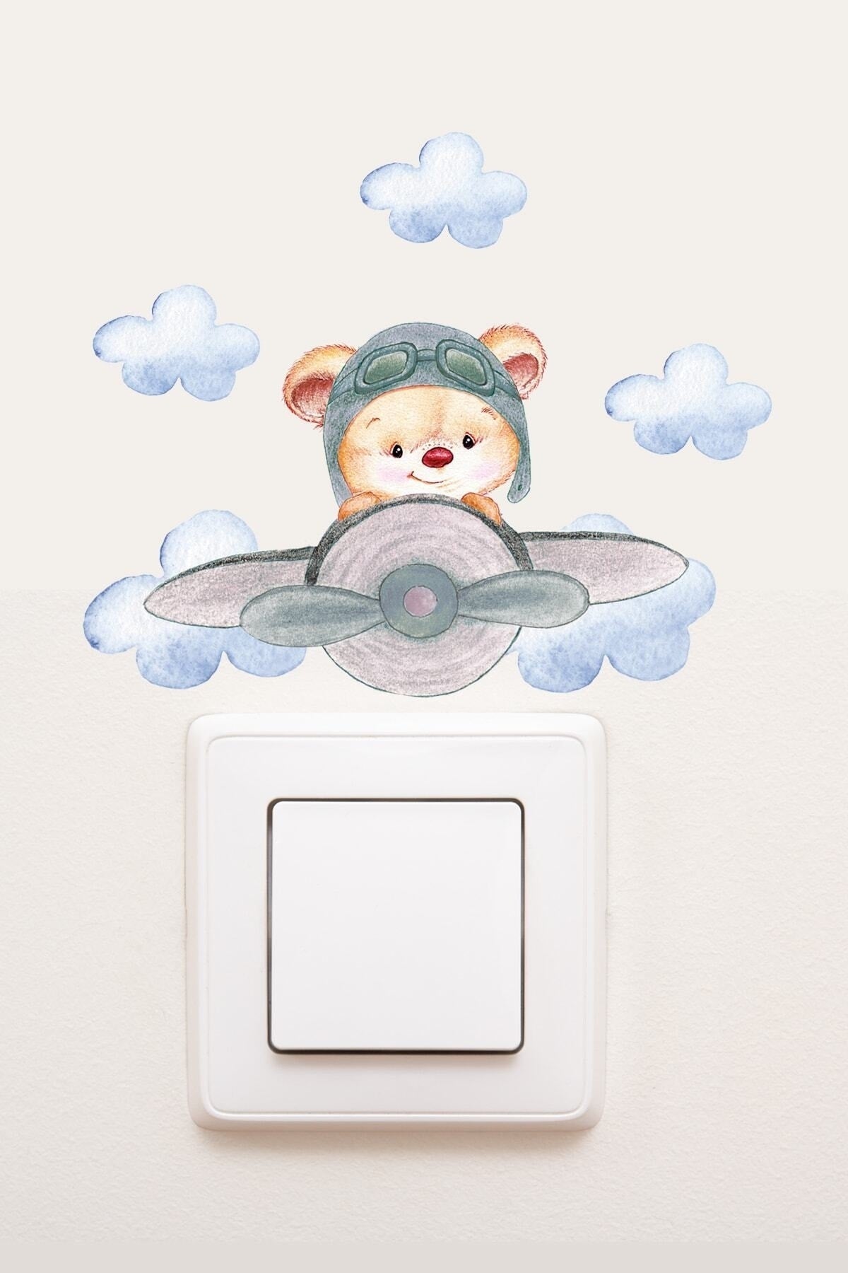 - Priz - Pilot Ayıcık Çocuk Odası Dekoratif Priz Sticker - Sim770