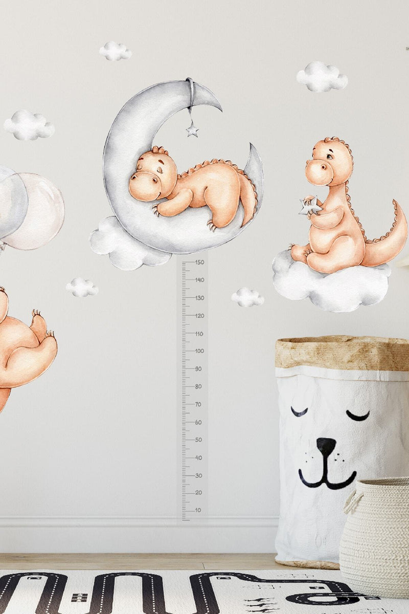 Boy Ölçerli Üçlü Dinozorlar Çocuk Odası Duvar Sticker Seti