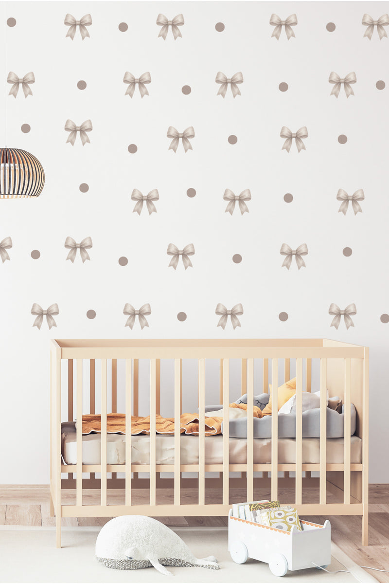 Bej Renk Soft Kurdele Çocuk Odası Dekoratif Duvar Sticker Seti