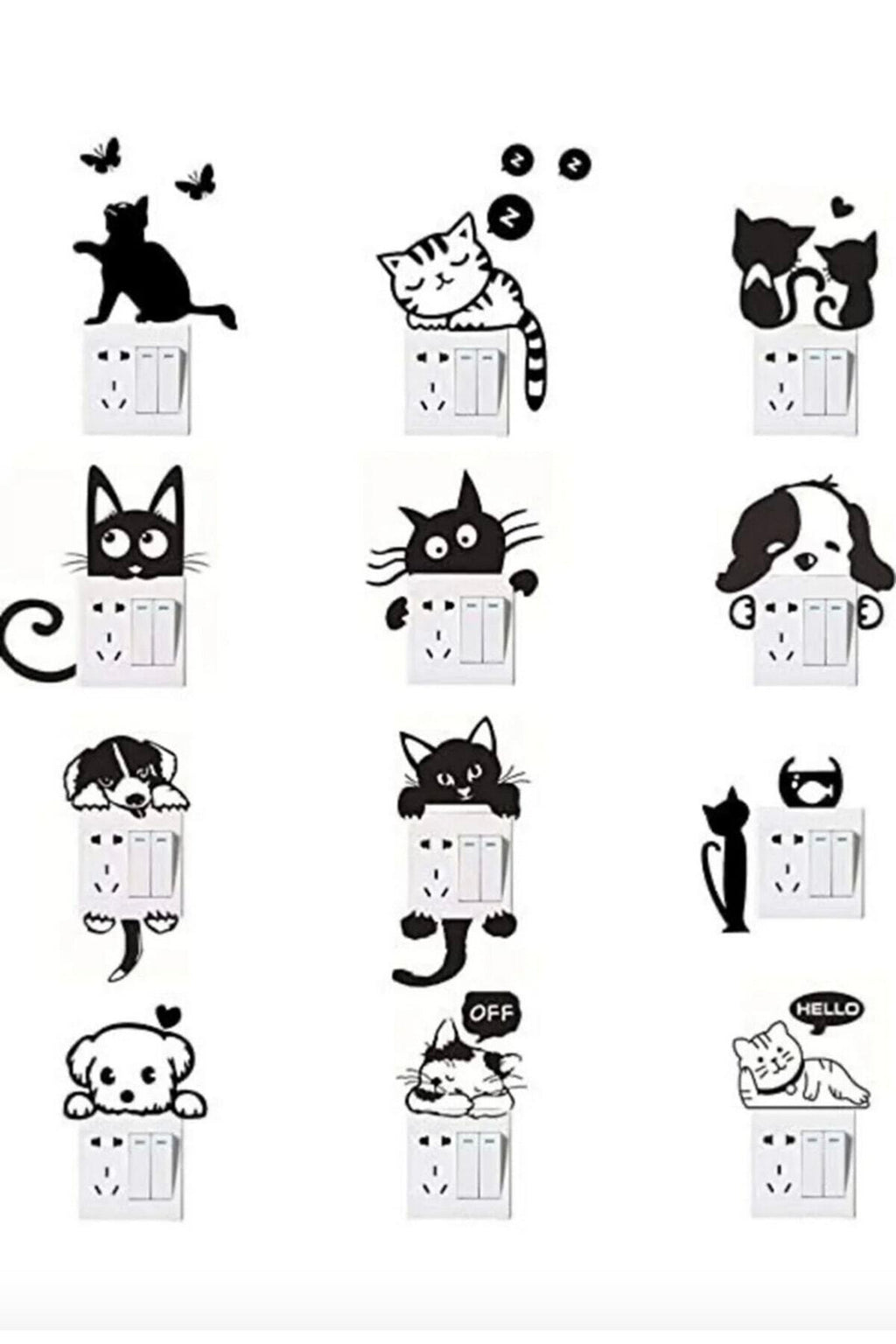 Tasarım 12li Kedi Priz Sticker Seti Simtasarım-386