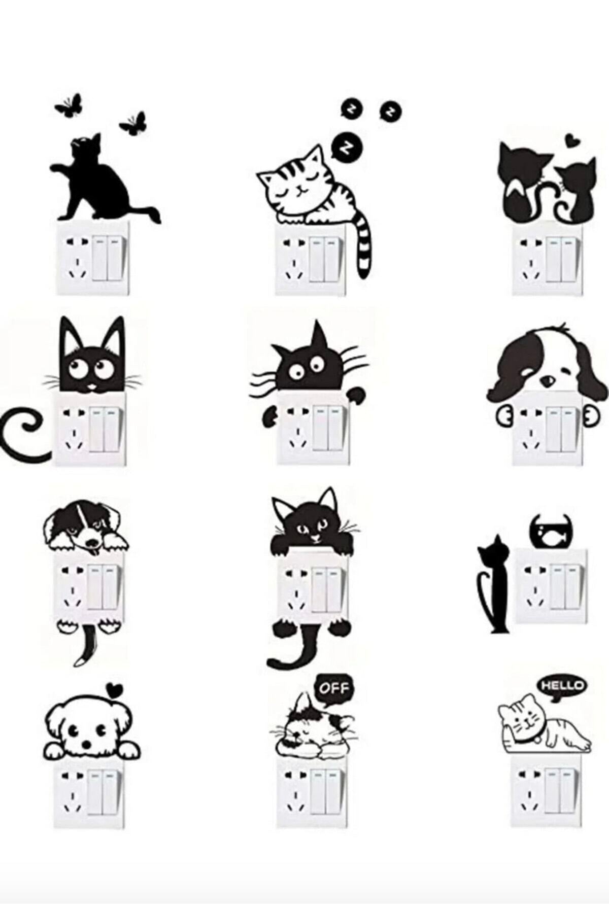 Tasarım 12li Kedi Priz Sticker Seti Simtasarım-386