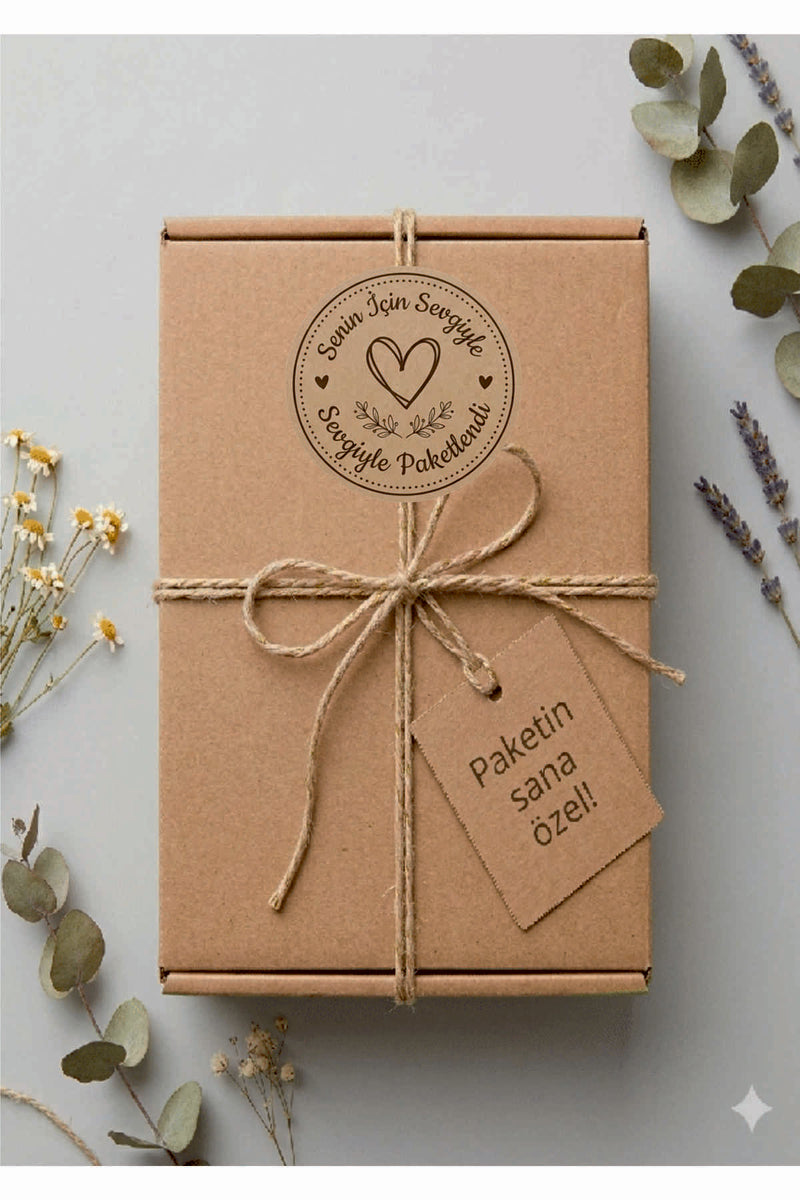 Paketleme Kutularına Özel Tasarım Etiketler 4 cm Çapında 15 Adet Sizin için sevgiyle hazırlandı