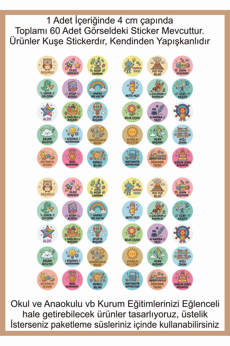 Ödev ve Paketlemeriniz için Etiketler , Öğretmenler için Harika Sticker Setleri 4 CM 60 ADET