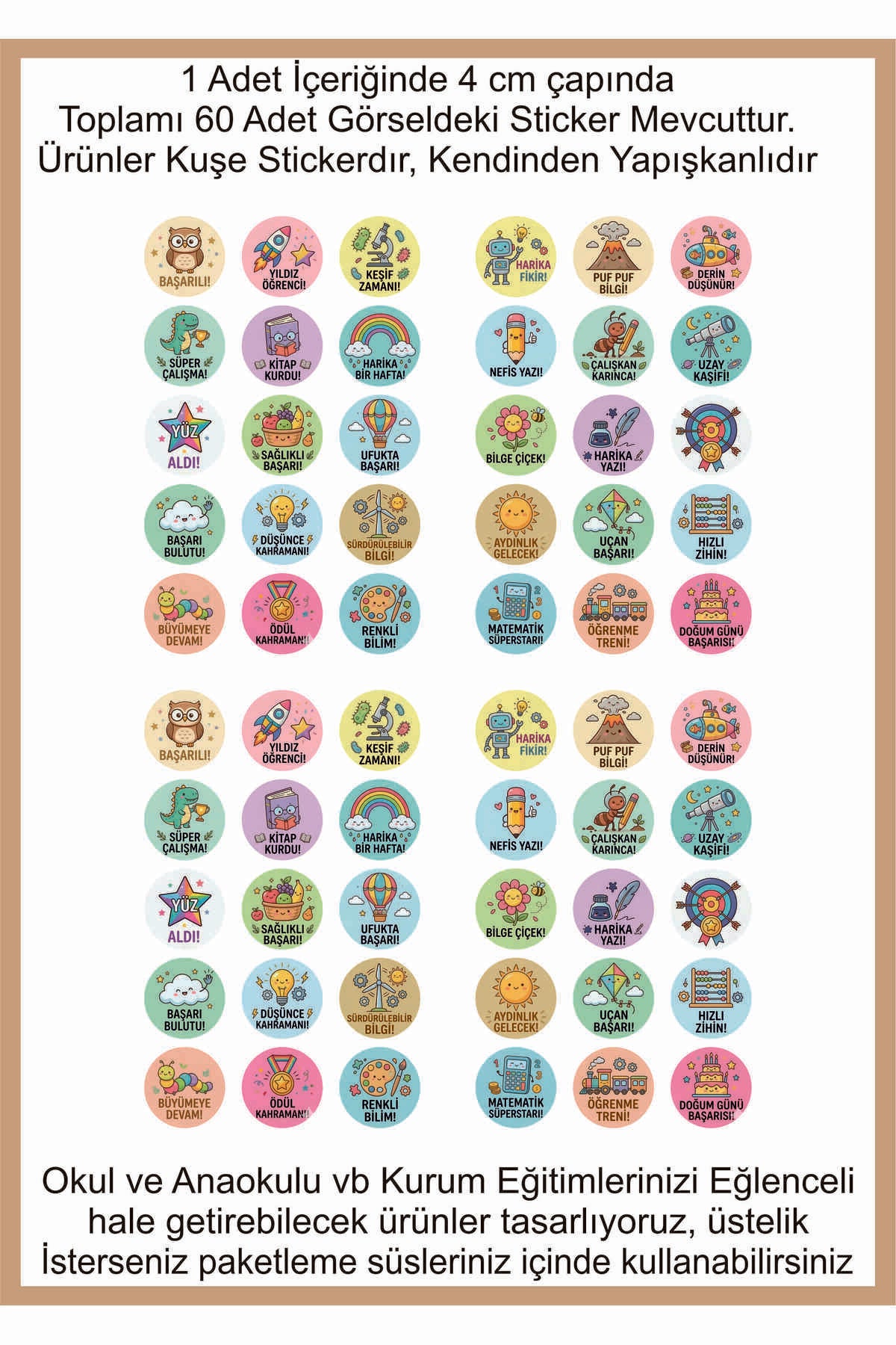 Ödev ve Paketlemeriniz için Etiketler , Öğretmenler için Harika Sticker Setleri 4 CM 60 ADET