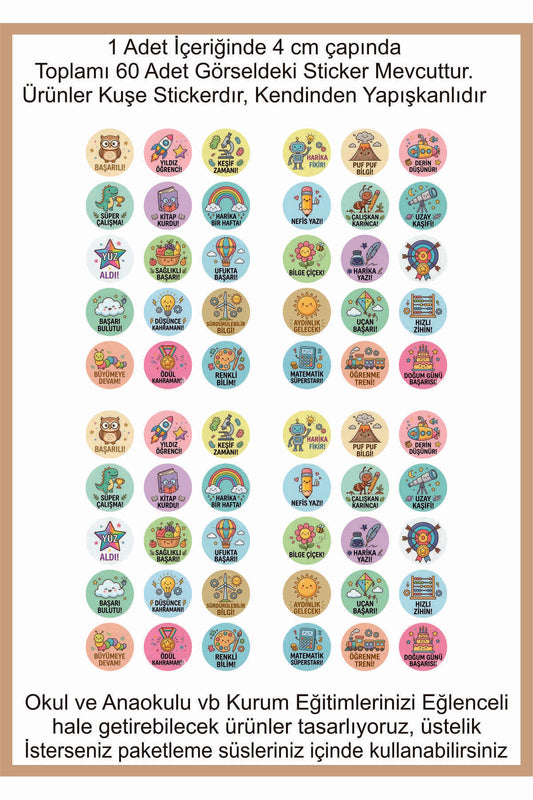 Ödev ve Paketlemeriniz için Etiketler , Öğretmenler için Harika Sticker Setleri 4 CM 60 ADET