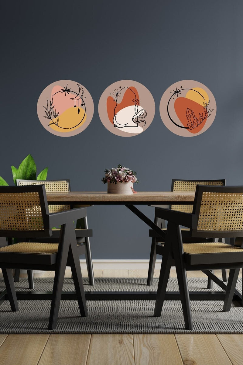 Boho 02 3lü Yuvarlak Bohem Tarz Dekoratif Sticker Seti
