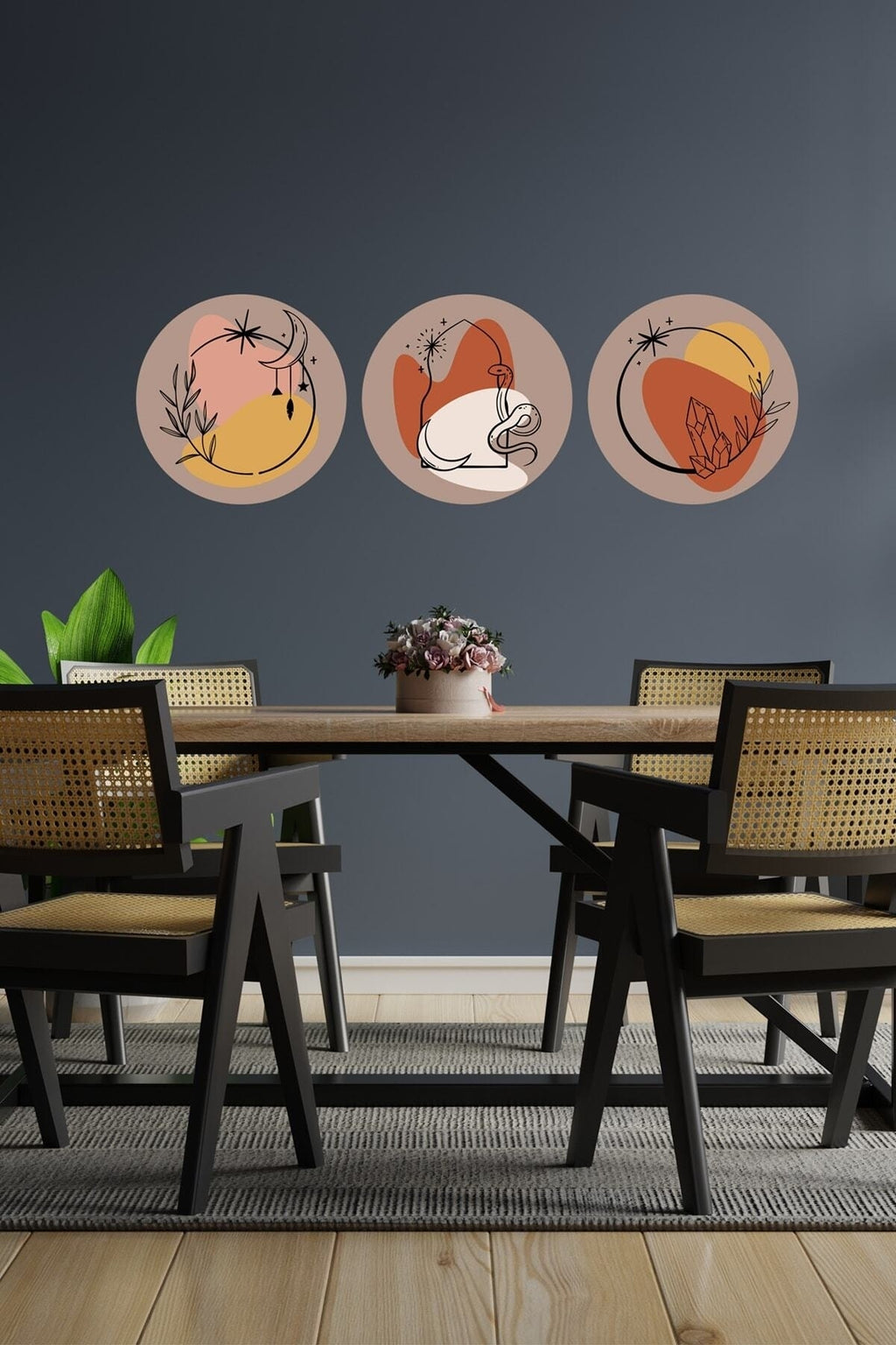 Boho 02 3lü Yuvarlak Bohem Tarz Dekoratif Sticker Seti