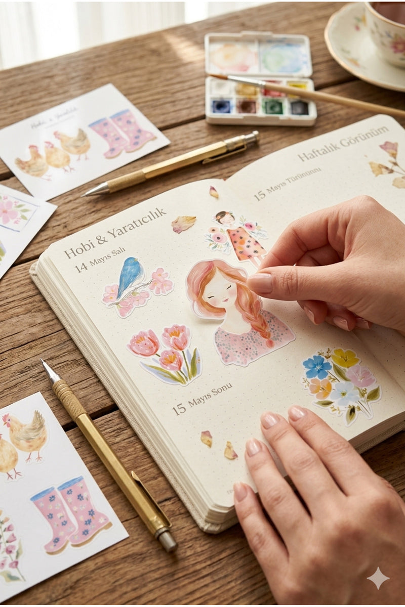 4’lü Pembe Bahar Sticker Seti - Dekoratif Etiket - Ajanda Bullet journal- 34 adet etiket