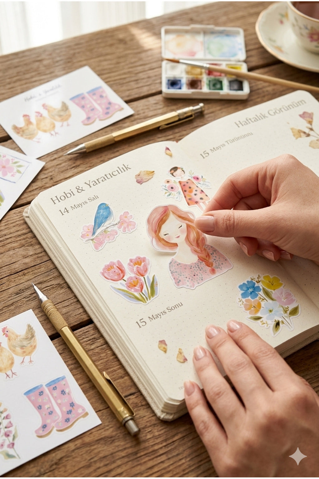 4’lü Pembe Bahar Sticker Seti - Dekoratif Etiket - Ajanda Bullet journal- 34 adet etiket