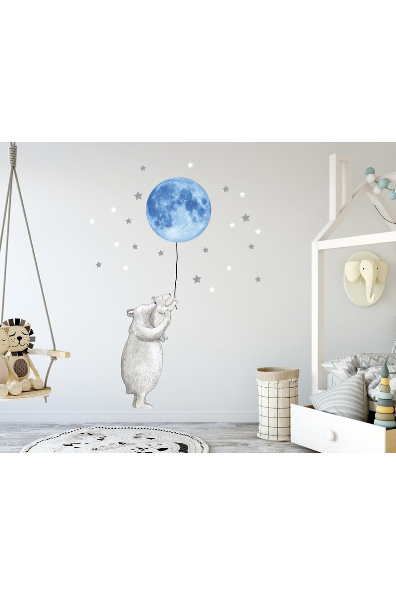 Anne Yavru Kutup Ayısı & Ay Tema Duvar Sticker Seti