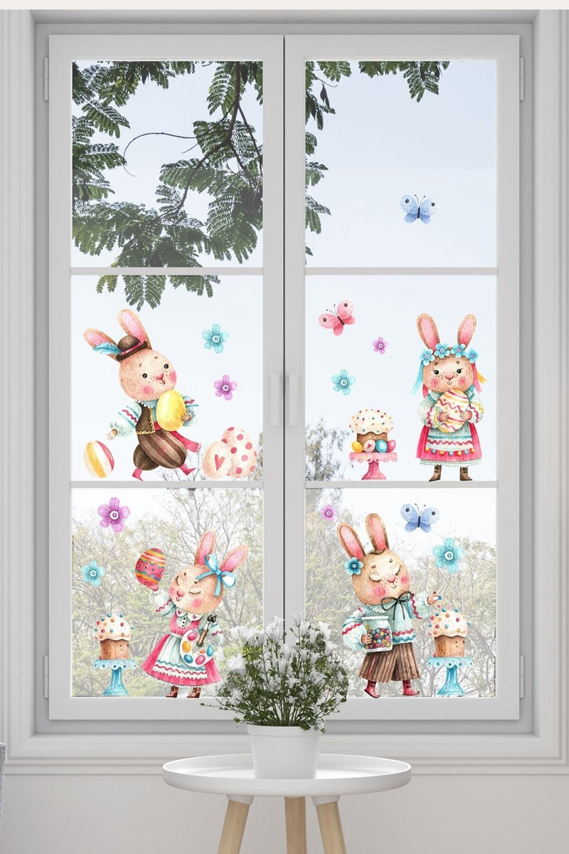 Pastacı Tavşan Ailesi Çocuk Odası Cam Sticker Seti - Sim752