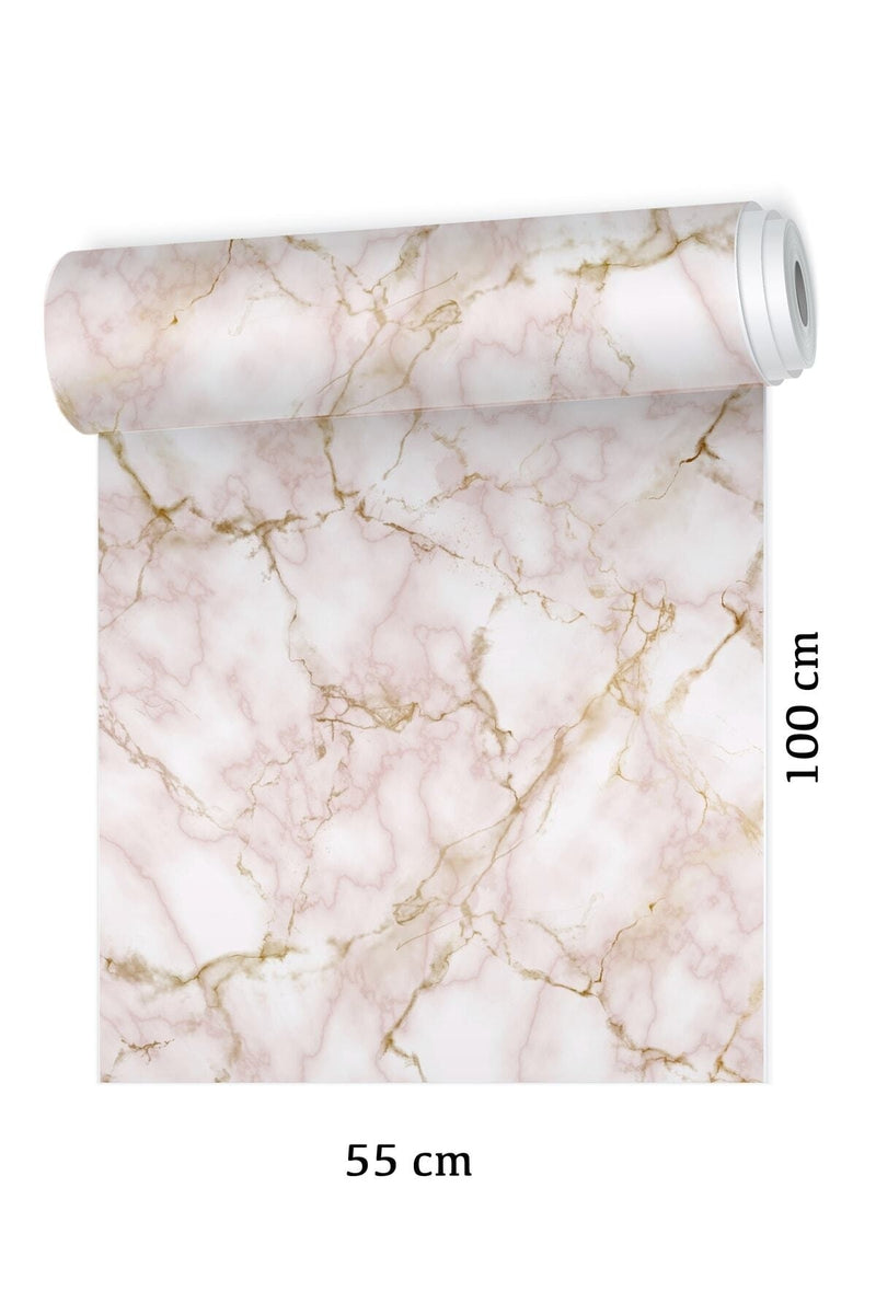 Soft Pembe -gold Renk Mermer Desen Zemin Kaplama Folyo Sticker - Model3
