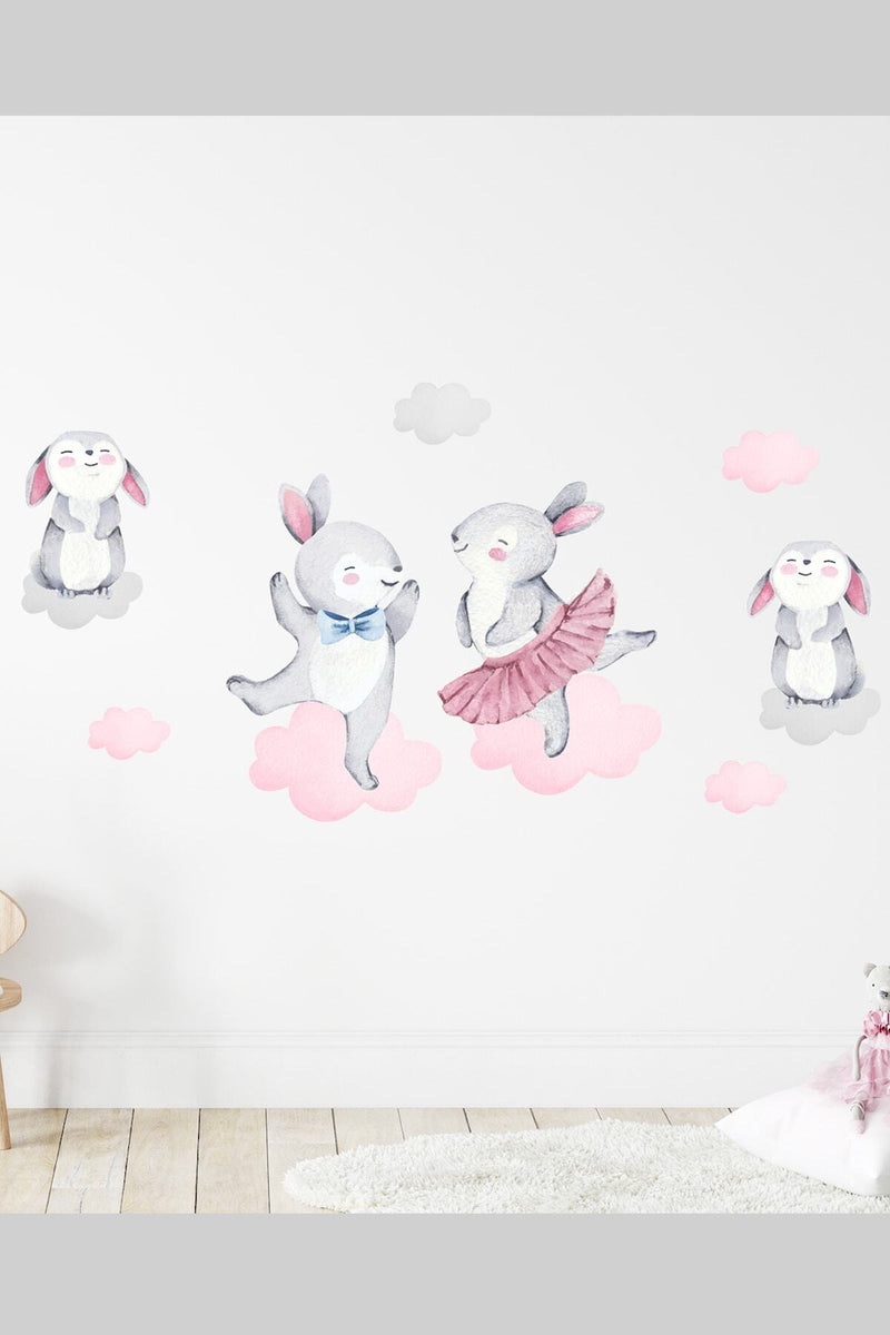 Dans Eden Balerin Tavşan Ailesi Duvar Sticker Set
