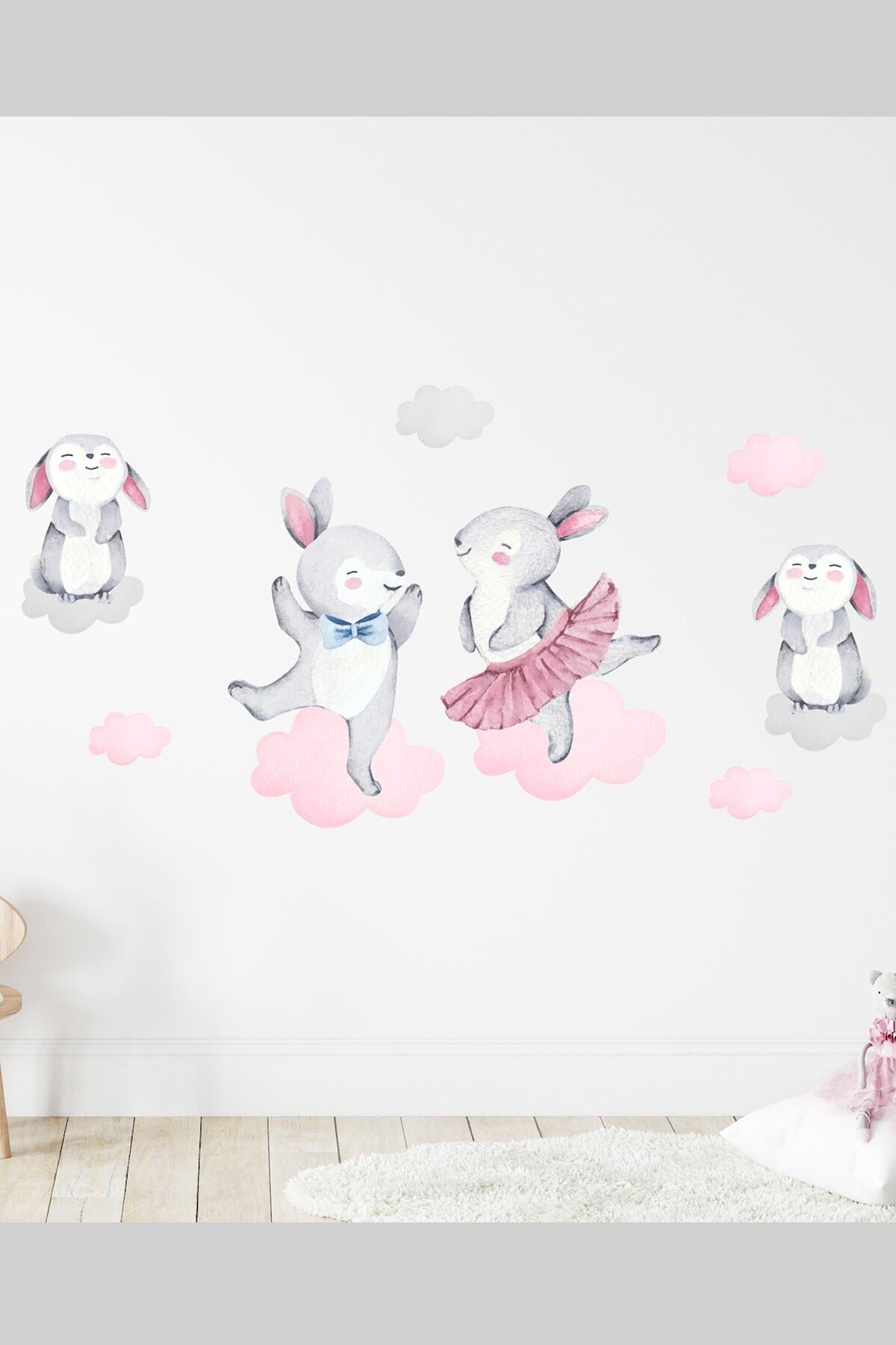 Dans Eden Balerin Tavşan Ailesi Duvar Sticker Set