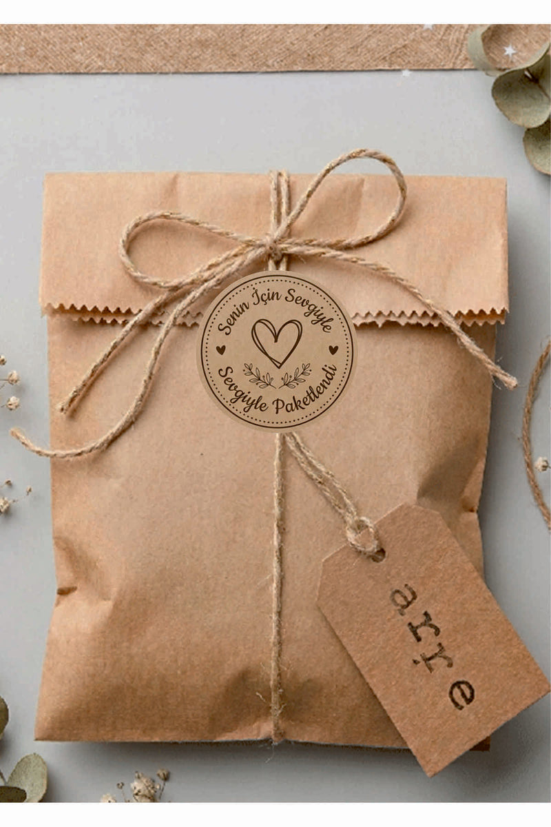 Paketleme Kutularına Özel Tasarım Etiketler 4 cm Çapında 15 Adet Sizin için sevgiyle hazırlandı