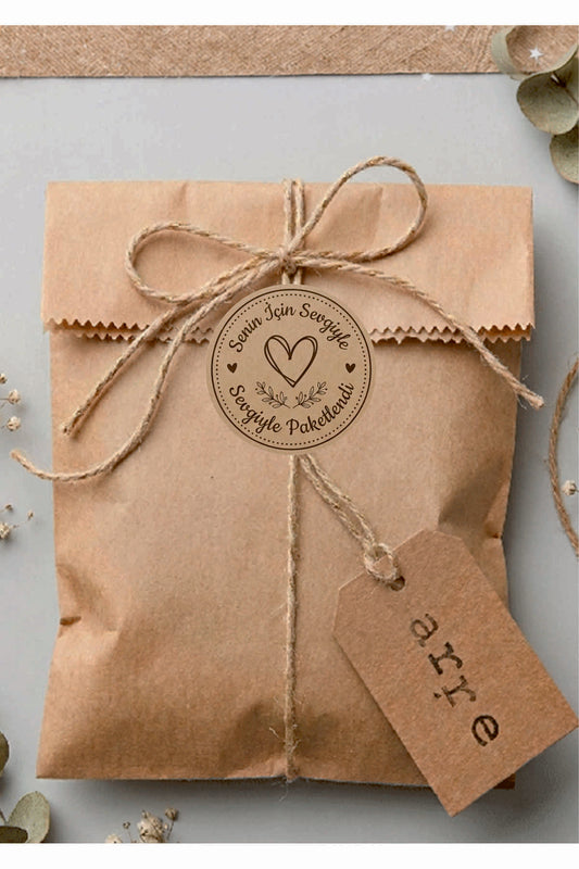 Paketleme Kutularına Özel Tasarım Etiketler 4 cm Çapında 15 Adet Sizin için sevgiyle hazırlandı