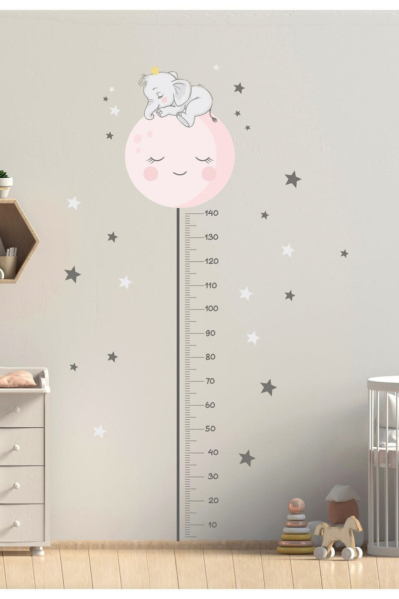Pembe Filli Boy Ölçer Duvar Sticker Seti