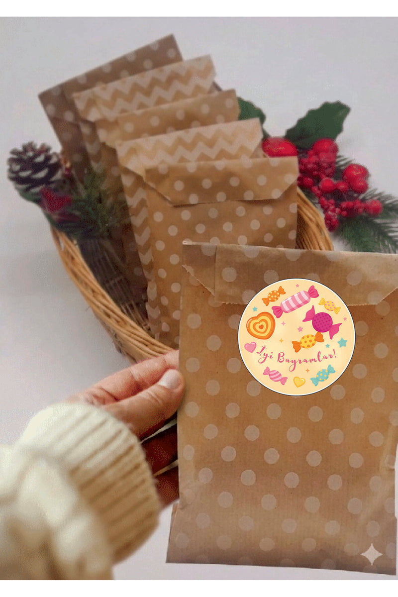 İyi Bayramlar yazılı, Paketleme Kutularına Özel Tasarım Etiketler 4 cm Çapında 15 Adet Etiket
