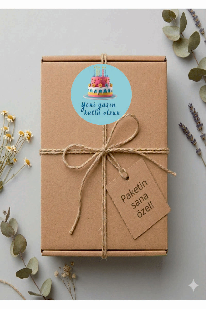 Doğum Günü tebrik sticker seti, 4x4 cm 15 adet Etiket seti