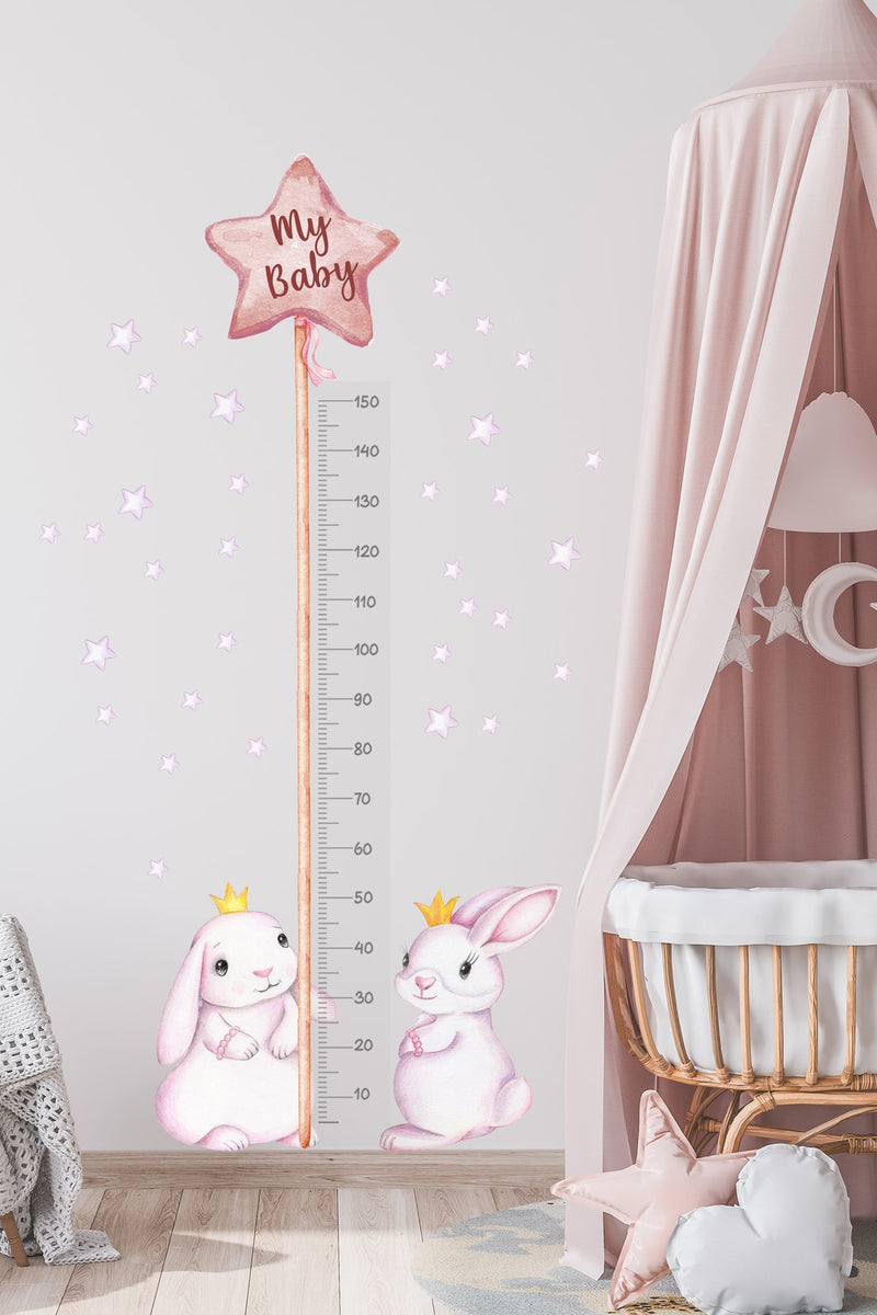 - Sm195- Pembe Balonlu Ikili Tavşanlar Boy Ölçer Duvar Sticker