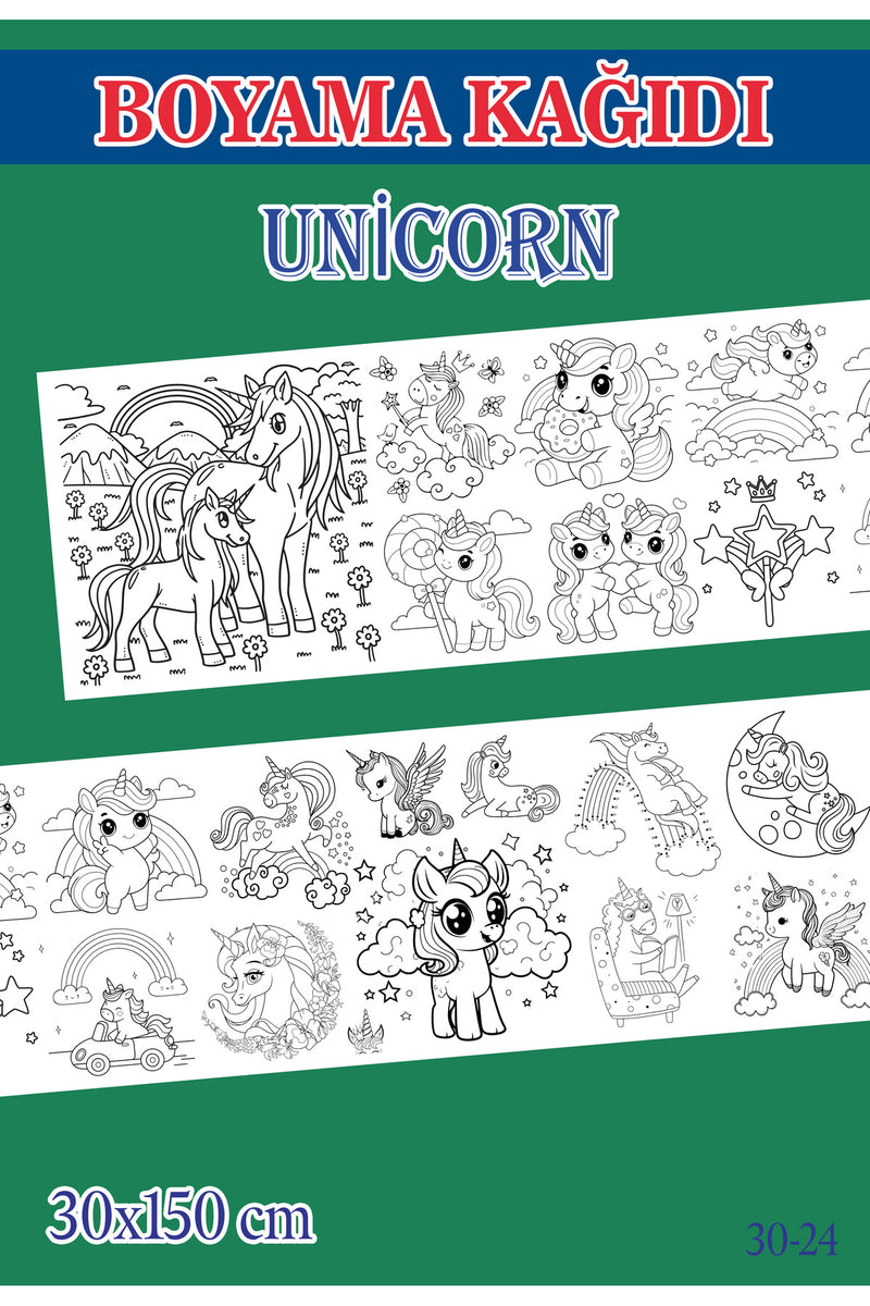 1,5 mt Unicorn Tema Çocuk Aktivite Dev Boyama Kağıdı