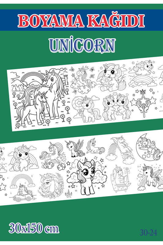 1,5 mt Unicorn Tema Çocuk Aktivite Dev Boyama Kağıdı