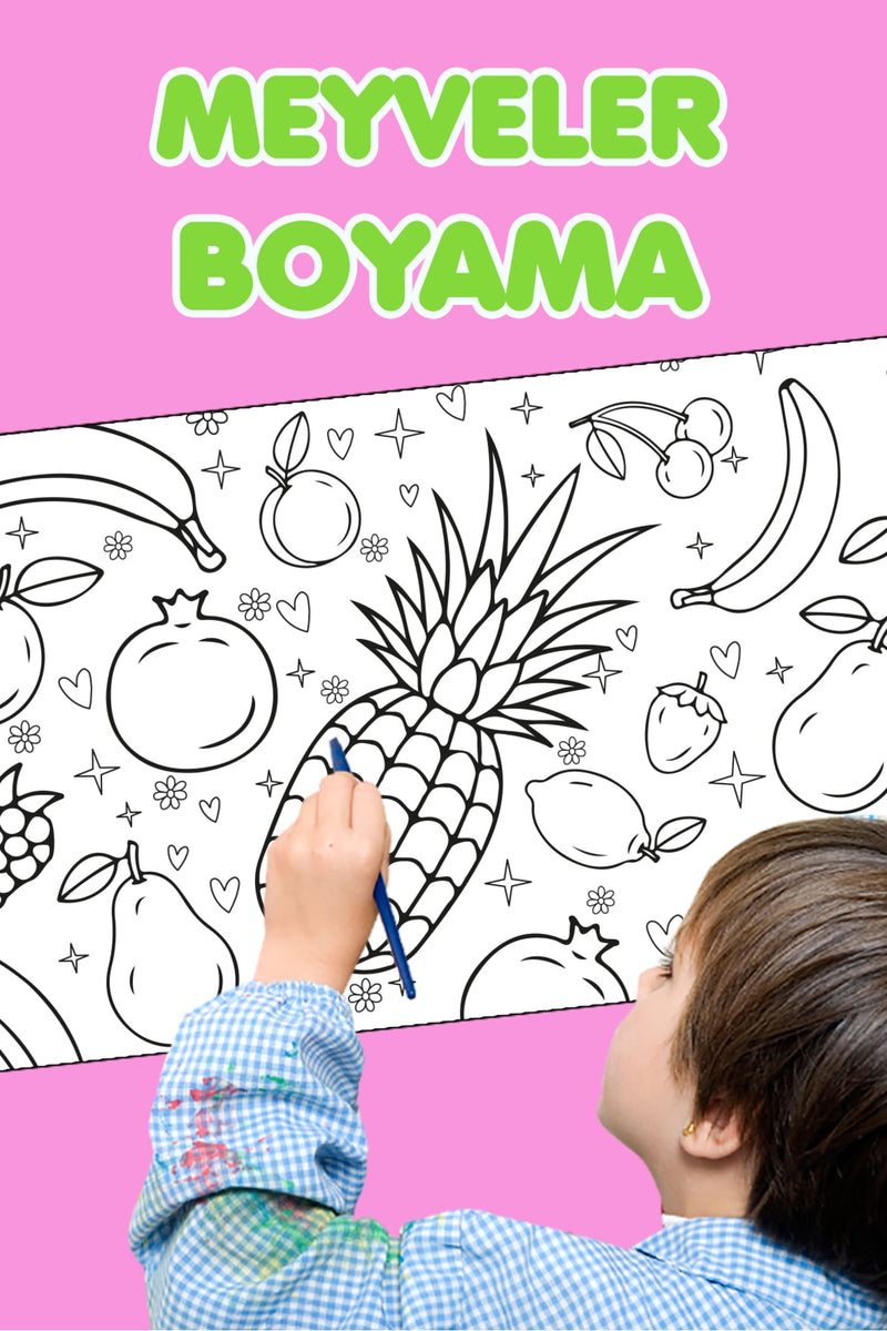 Boyama Neşeli Meyveler Eğlenceli Tatil Etkinlik Aktivite Dev Boyama Kağıdı