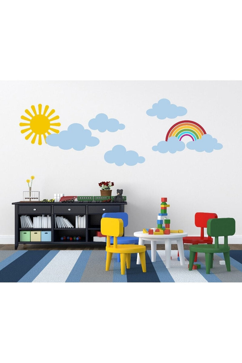Gökkuşağı Güneş ve Bulutlar Çocuk Odası Duvar Sticker