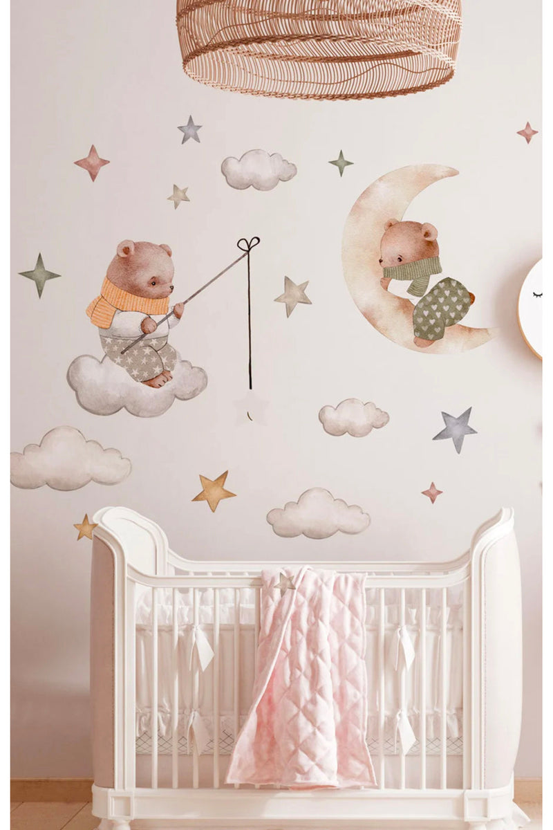- Pastel Sevimli Ayıcıklar Çocuk Odası Duvar Sticker Seti
